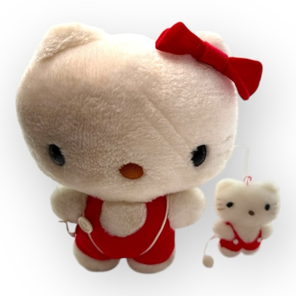 Sanrio Other - Vintage 1976 Sanrio Hello Kitty Plush 10" Red Overalls w/ Mini Kitty Backpack